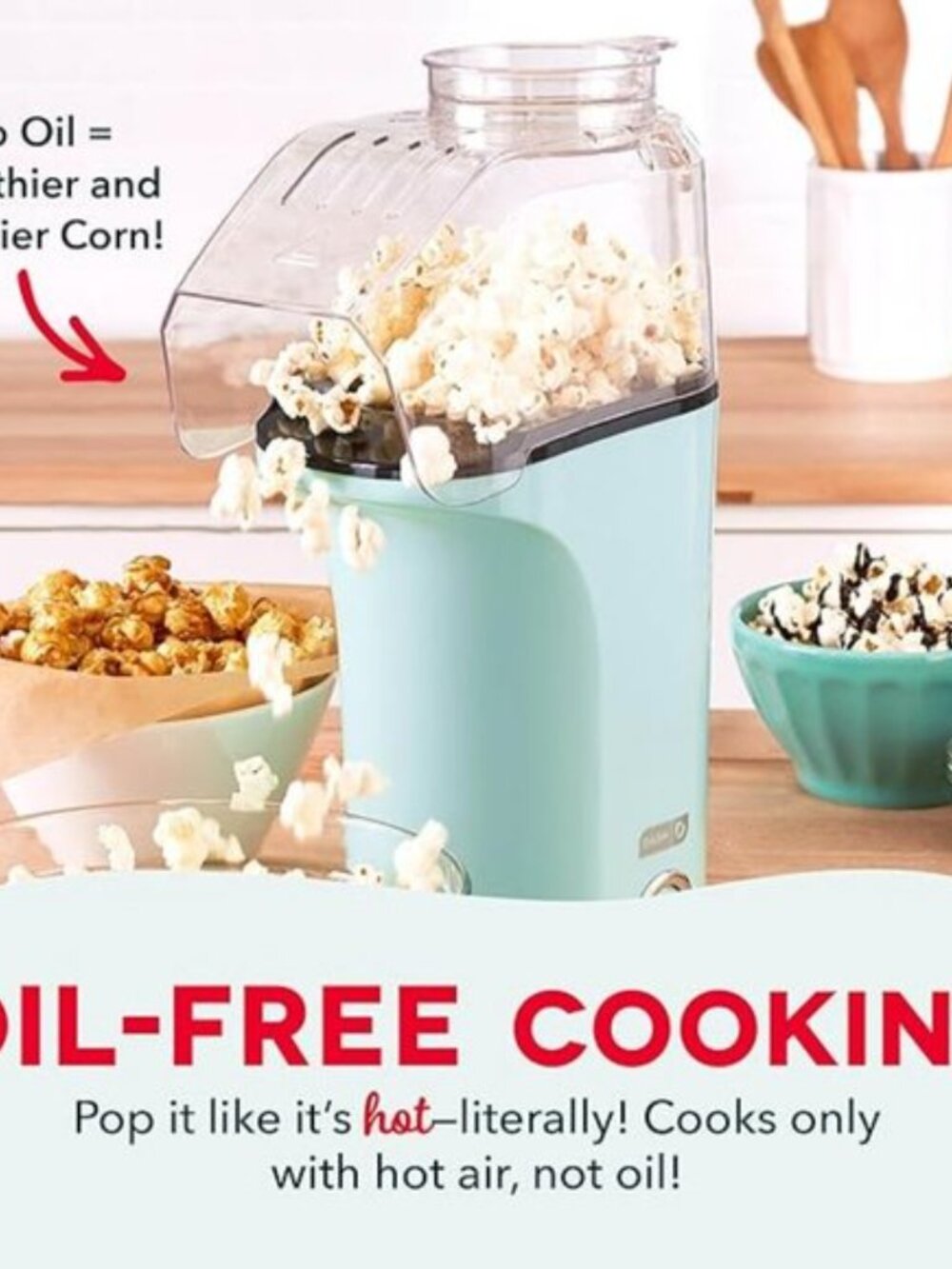 DASH Hot Air Popcorn Popper Maker with Measuring Cup 16 Cups- Aqua - Picture 6 of 8